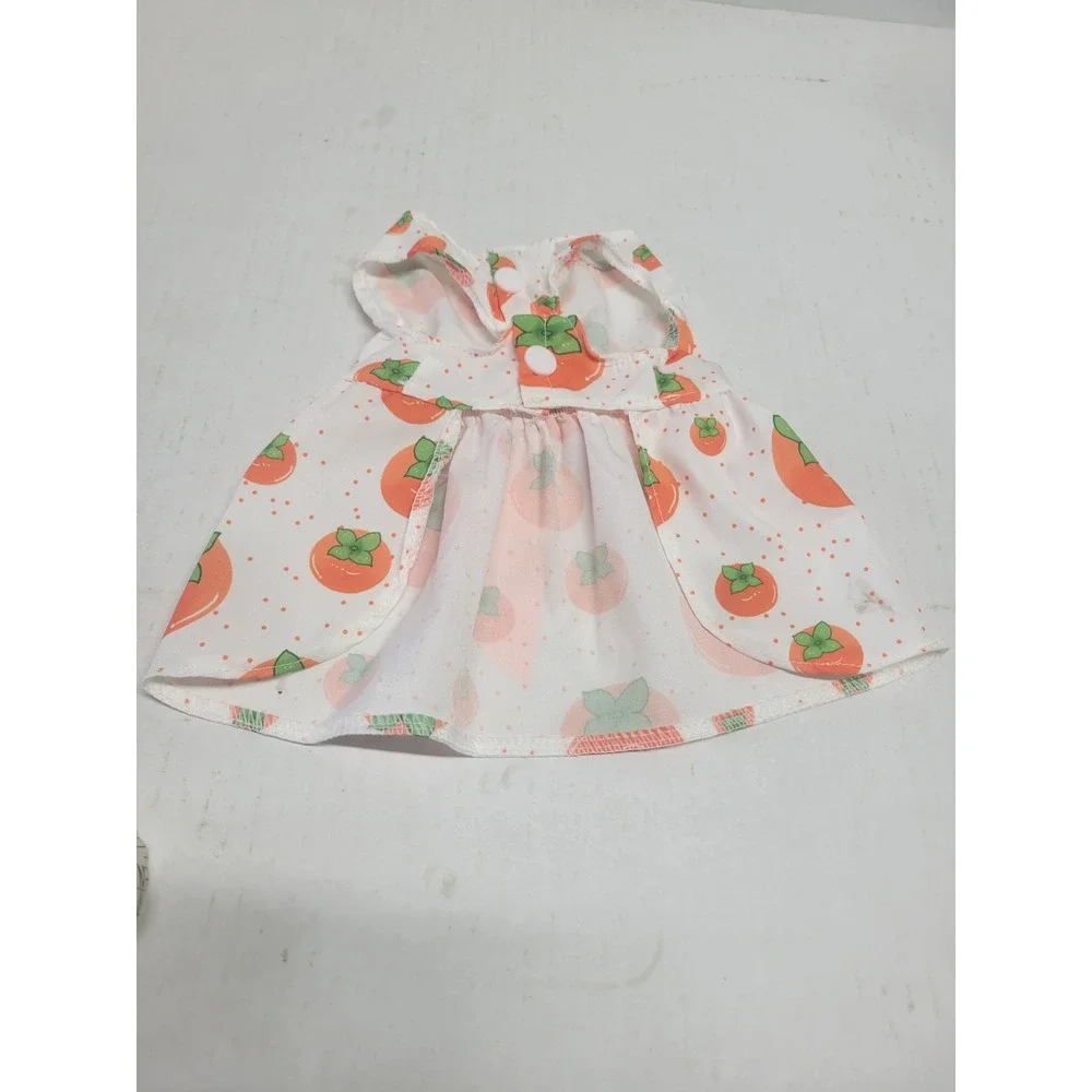 Small Pet Dress‎ Persimmon Fruit Print Orange Satin Bow White Polka Dot Size S